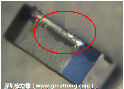 使用錫(Sn)鍍層的電源電感器(Power Inductors)，經(jīng)過推力測試后，其焊點(diǎn)還保留在零件的端點(diǎn)上，所以推力比較高。