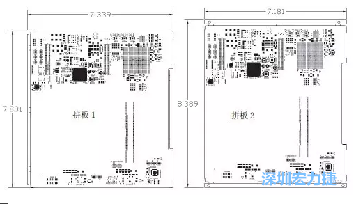 如圖11所示在兩種拼板中PCB單元的邊條位置不同，拼板1中邊條在長邊方向，而拼板2中邊條在短邊方向-深圳宏力捷