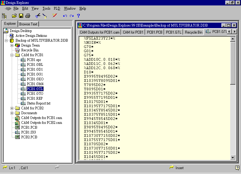 要檢查各Gerber輸出文件，則在瀏覽器中打開CAM Output for PCB1，即可看到一系列Gerber輸出文件。