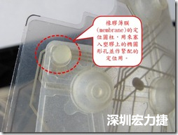 橡膠薄膜(membrane)的定位圓柱，可以用來塞入塑膠上的橢圓形孔洞，最為緊配的定位之用。