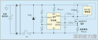 圖1：一個(gè)簡單的-48V熱插拔電路。