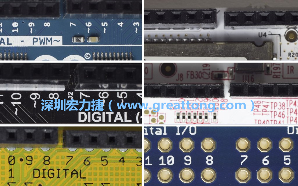 各種不同尺寸的Arduino上第7、8腳位的間距。