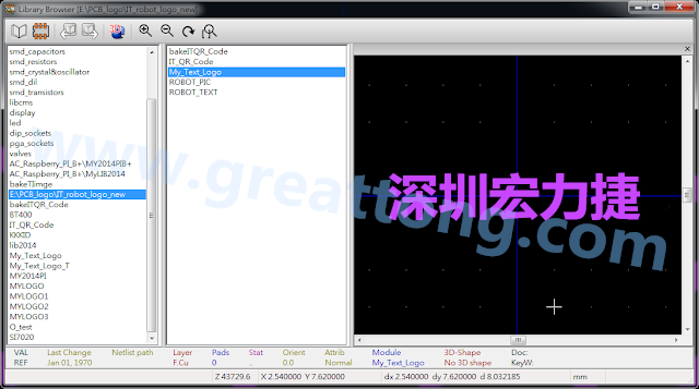 進行相同的程序， 目前這個Library IT_robot_logo_new.mod就包含了多個footprint于其內。